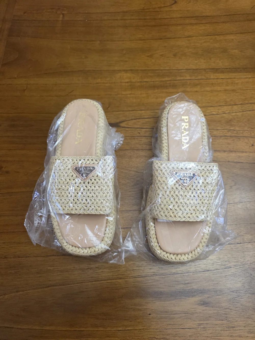 Prada Beige Woven Slide Sandals  (New) - Picture 7 of 10